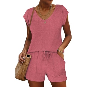Ekouaer Pajamas for Women 2 Piece Summer Lounge Set Short Sleeve Shorts Pjs(Purple Red B)
