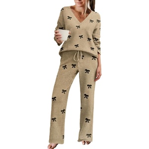 Ekouaer Womens Pajama Sets Fuzzy Fleece Sleepwear Long Sleeve Pjs(Bow)