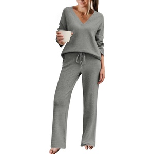Ekouaer Womens Pajama Sets Fuzzy Fleece Sleepwear Long Sleeve Pjs(Dark Gray)