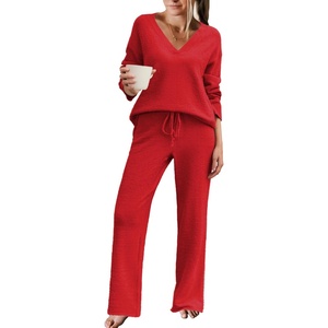 Ekouaer Womens Pajama Sets Fuzzy Fleece Sleepwear Long Sleeve Pjs(Red)