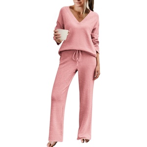 Ekouaer Womens Pajama Sets Fuzzy Fleece Sleepwear Long Sleeve Pjs(Taro)