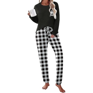 Ekouaer Womens Pajama Sets Long Sleeve Pjs Lounge Sets Joggers with Pockets(Black Plaid)