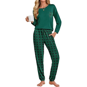 Ekouaer Womens Pajama Sets Long Sleeve Pjs Lounge Sets Joggers with Pockets(Dark Green Plaid)