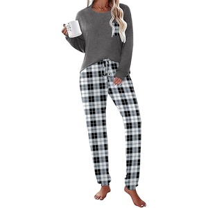 Ekouaer Womens Pajama Sets Long Sleeve Pjs Lounge Sets Joggers with Pockets(Gray Plaid)