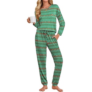 Ekouaer Womens Pajama Sets Long Sleeve Pjs Lounge Sets Joggers with Pockets(Green Christmas)