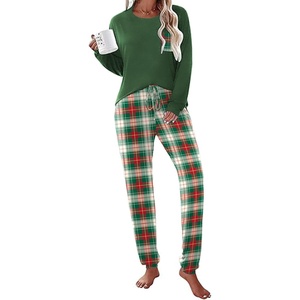 Ekouaer Womens Pajama Sets Long Sleeve Pjs Lounge Sets Joggers with Pockets(Green Plaid)