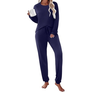 Ekouaer Womens Pajama Sets Long Sleeve Pjs Lounge Sets Joggers with Pockets(Navy Blue)