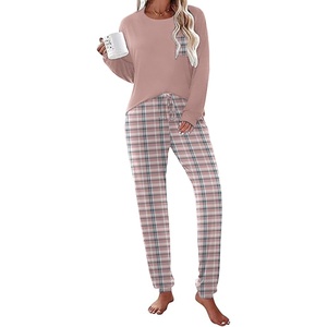 Ekouaer Womens Pajama Sets Long Sleeve Pjs Lounge Sets Joggers with Pockets(Pink Plaid)