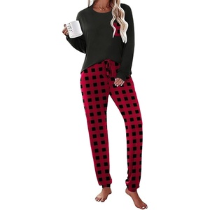 Ekouaer Womens Pajama Sets Long Sleeve Pjs Lounge Sets Joggers with Pockets(Red Plaid)