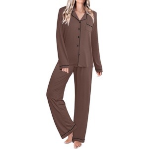 Ekouaer Womens Pajamas Set Classic Sleepwear Long Sleeve Button Up Pjs Sets(Brown)