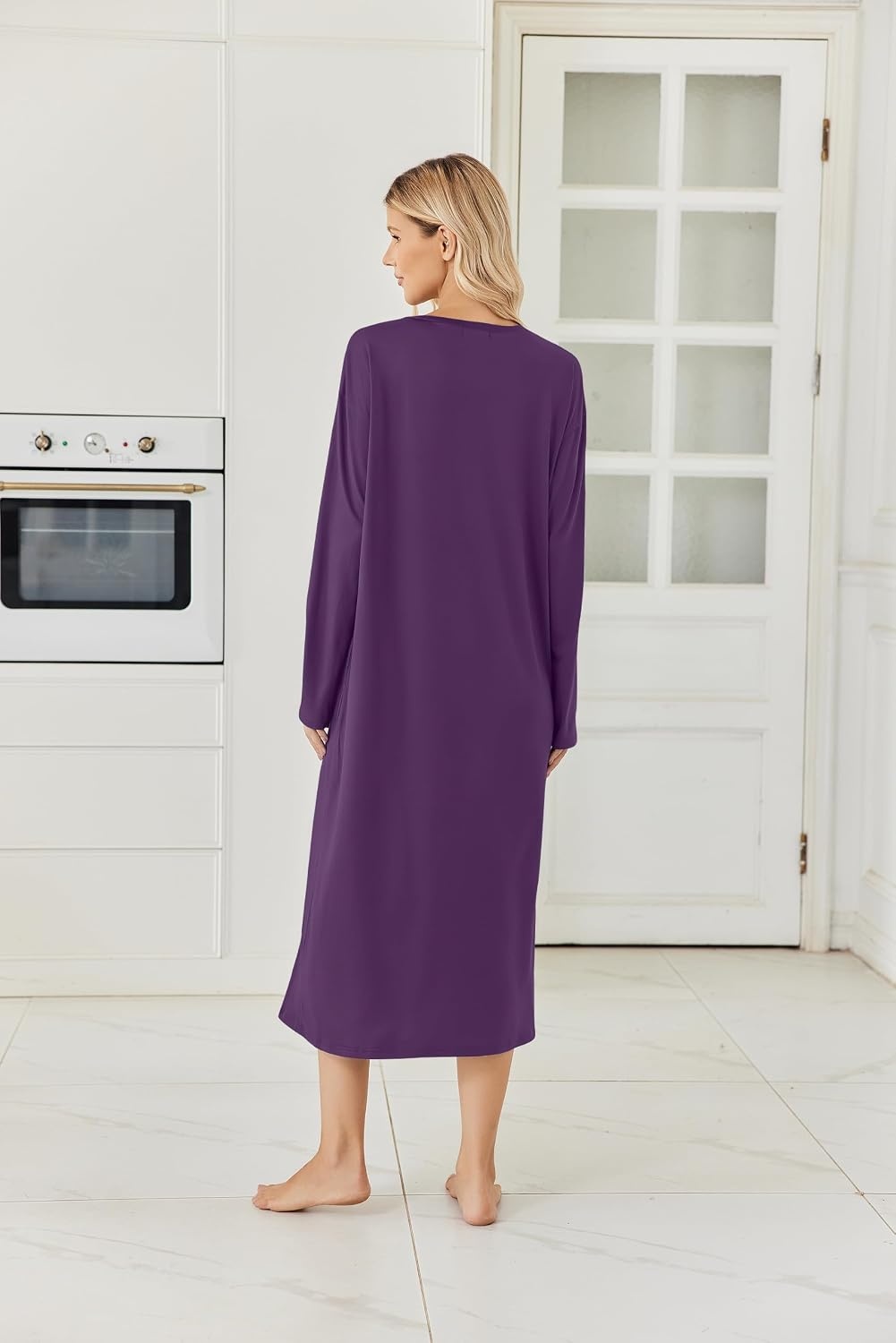 image:imageEkouaer 2 Pack Long Nightgowns for Women Long Sleeve Nightgown with PocketBlackpurple