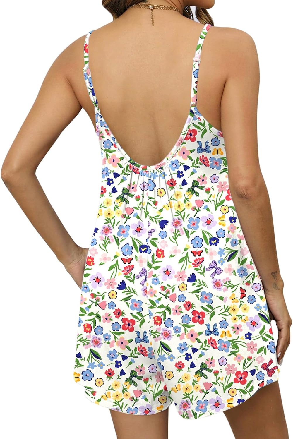 image:imageEkouaer Womens Summer Rompers Beach Vacation Outfits Adjustable JumpsuitsBowtie Flowers
