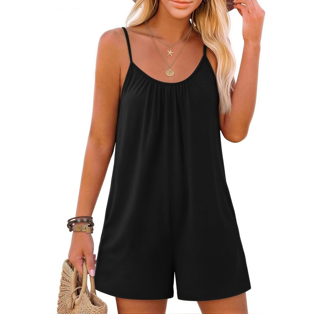 image:imageEkouaer Womens Summer Rompers Beach Vacation Outfits Adjustable JumpsuitsBlack