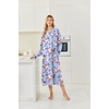 Ekouaer 2 Pack Long Nightgowns for Women Long Sleeve Nightgown with Pocket(Pink Flower+blue Flower)