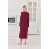 Ekouaer 2 Pack Long Nightgowns for Women Long Sleeve Nightgown with Pocket(Wine Red+christmas Reindeer)