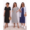 Ekouaer 3 Pack Long Nightgowns for Women Split Hem Sleepshirt(Black/Grey/Blue)