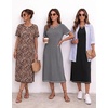 Ekouaer 3 Pack Long Nightgowns for Women Split Hem Sleepshirt(Black/Grey/Leopard)