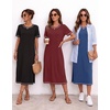 Ekouaer 3 Pack Long Nightgowns for Women Split Hem Sleepshirt(Black/Wine Red/Navy Blue)