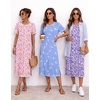 Ekouaer 3 Pack Long Nightgowns for Women Split Hem Sleepshirt(Pink Floral/Purple/Blue Pigeon)