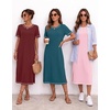 Ekouaer 3 Pack Long Nightgowns for Women Split Hem Sleepshirt(Pink/Wine Red/Blue Green)