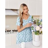 Ekouaer Nightgowns for Women Smocked Night Gown Short Sleeve Sleepshirts(Floral Blue)