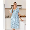 Ekouaer Nightgowns for Women Smocked Night Gown Short Sleeve Sleepshirts(Floral Blue)