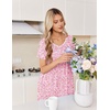 Ekouaer Nightgowns for Women Smocked Night Gown Short Sleeve Sleepshirts(Floral Pink)