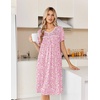 Ekouaer Nightgowns for Women Smocked Night Gown Short Sleeve Sleepshirts(Floral Pink)