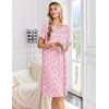 Ekouaer Nightgowns for Women Smocked Night Gown Short Sleeve Sleepshirts(Floral Pink)