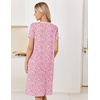 Ekouaer Nightgowns for Women Smocked Night Gown Short Sleeve Sleepshirts(Floral Pink)