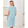 Ekouaer Nightgowns for Women Smocked Night Gown Short Sleeve Sleepshirts(Green Pink Floral)