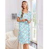 Ekouaer Nightgowns for Women Smocked Night Gown Short Sleeve Sleepshirts(Green Pink Floral)