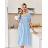 Ekouaer Nightgowns for Women Smocked Night Gown Short Sleeve Sleepshirts(Light Blue)