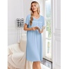 Ekouaer Nightgowns for Women Smocked Night Gown Short Sleeve Sleepshirts(Light Blue)