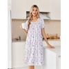 Ekouaer Nightgowns for Women Smocked Night Gown Short Sleeve Sleepshirts(Purple Blossom)