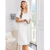 Ekouaer Nightgowns for Women Smocked Night Gown Short Sleeve Sleepshirts(White)