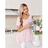 Ekouaer Nightgowns for Women Smocked Night Gown Short Sleeve Sleepshirts(White Pink Floral)
