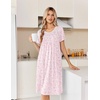 Ekouaer Nightgowns for Women Smocked Night Gown Short Sleeve Sleepshirts(White Pink Floral)