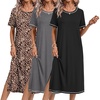 Ekouaer 3 Pack Long Nightgowns for Women Split Hem Sleepshirt(Black/Grey/Leopard)