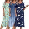 Ekouaer 3 Pack Long Nightgowns for Women Split Hem Sleepshirt(Navy Blue Floral/Cyan Vine/Light Green Floral)