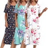 Ekouaer 3 Pack Long Nightgowns for Women Split Hem Sleepshirt(White Floral/Blue Floral/Dark Blue Floral)