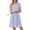 Ekouaer Nightgowns for Women Smocked Night Gown Short Sleeve Sleepshirts(Floral Purple)