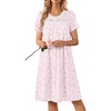 Ekouaer Nightgowns for Women Smocked Night Gown Short Sleeve Sleepshirts(White Pink Floral)