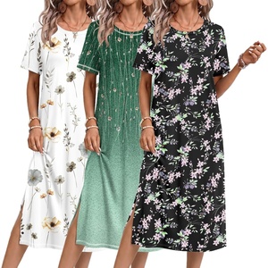 Ekouaer 3 Pack Long Nightgowns for Women Split Hem Sleepshirt(Black Floral/Green Vine/White Floral)