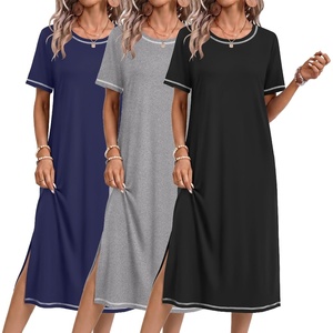 Ekouaer 3 Pack Long Nightgowns for Women Split Hem Sleepshirt(Black/Grey/Blue)