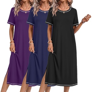 Ekouaer 3 Pack Long Nightgowns for Women Split Hem Sleepshirt(Black/Grey/Purple)