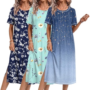 Ekouaer 3 Pack Long Nightgowns for Women Split Hem Sleepshirt(Blue Vine/Light Blue Floral/White Floral)