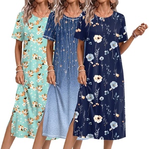 Ekouaer 3 Pack Long Nightgowns for Women Split Hem Sleepshirt(Navy Blue Floral/Cyan Vine/Light Green Floral)