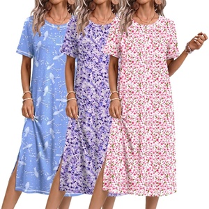 Ekouaer 3 Pack Long Nightgowns for Women Split Hem Sleepshirt(Pink Floral/Purple/Blue Pigeon)
