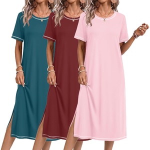 Ekouaer 3 Pack Long Nightgowns for Women Split Hem Sleepshirt(Pink/Wine Red/Blue Green)